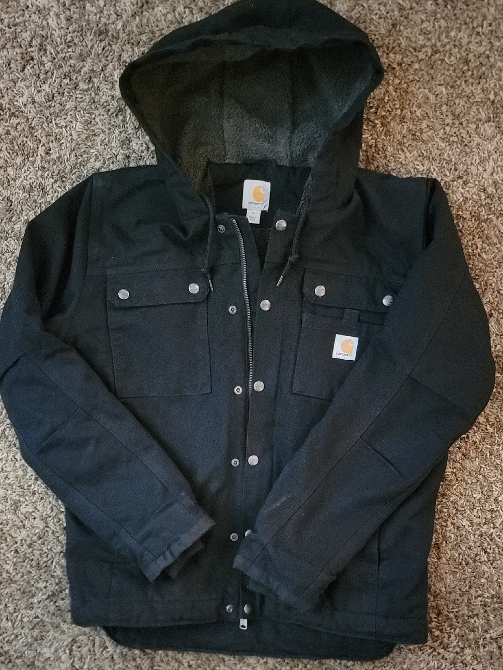 Carhartt Men's Relaxed Fit Washed Duck Sherpa-Lined Utility Jacket - Black